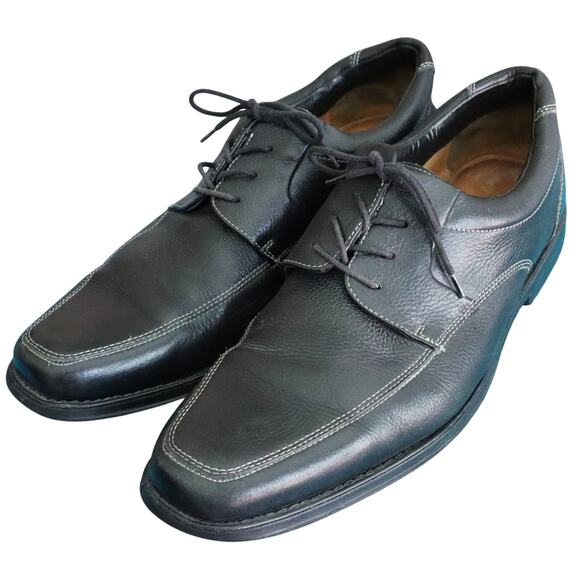 NORDSTROM Black Leather Square Toe Oxford Dress Shoe Men 13 LaceUp Business Work - Picture 1 of 7